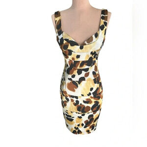 London Times Leopard Print Bandage Bodycon Midi Dress Cocktail Party Size 4